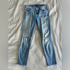 MOTHER The Looker Ankle Fray Sz 28 Light Blue Wash